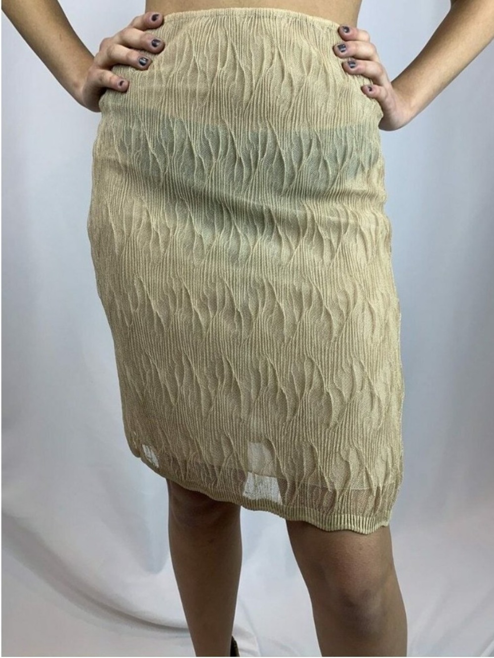 Gianfranco Ferre Beige Textured Knit Pencil Skirt
